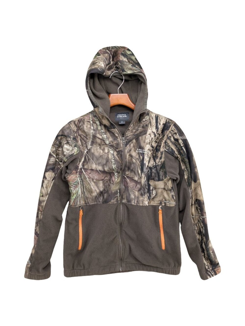 Field Stream Mossy Oak Jacket Boys Green Camo Full Zip Hooded Hunting Size XL
